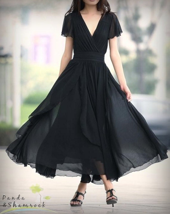 Let the wind flow/long dress/S-XL/custom made/chiffon/flowing/elegant/V neck