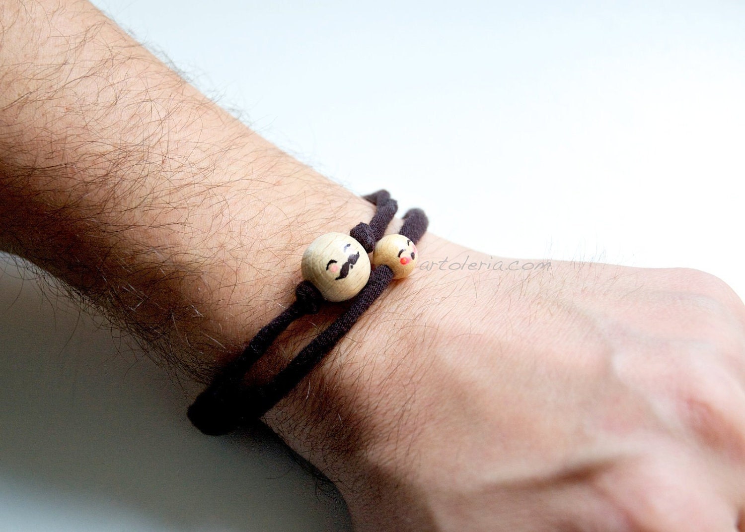 Bracelet gift for men, Fathers Day, father and child two wood pearls,