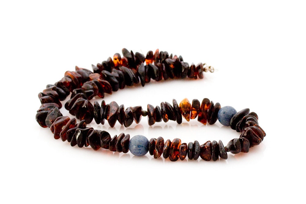 Dark red Amber and blue coral necklace