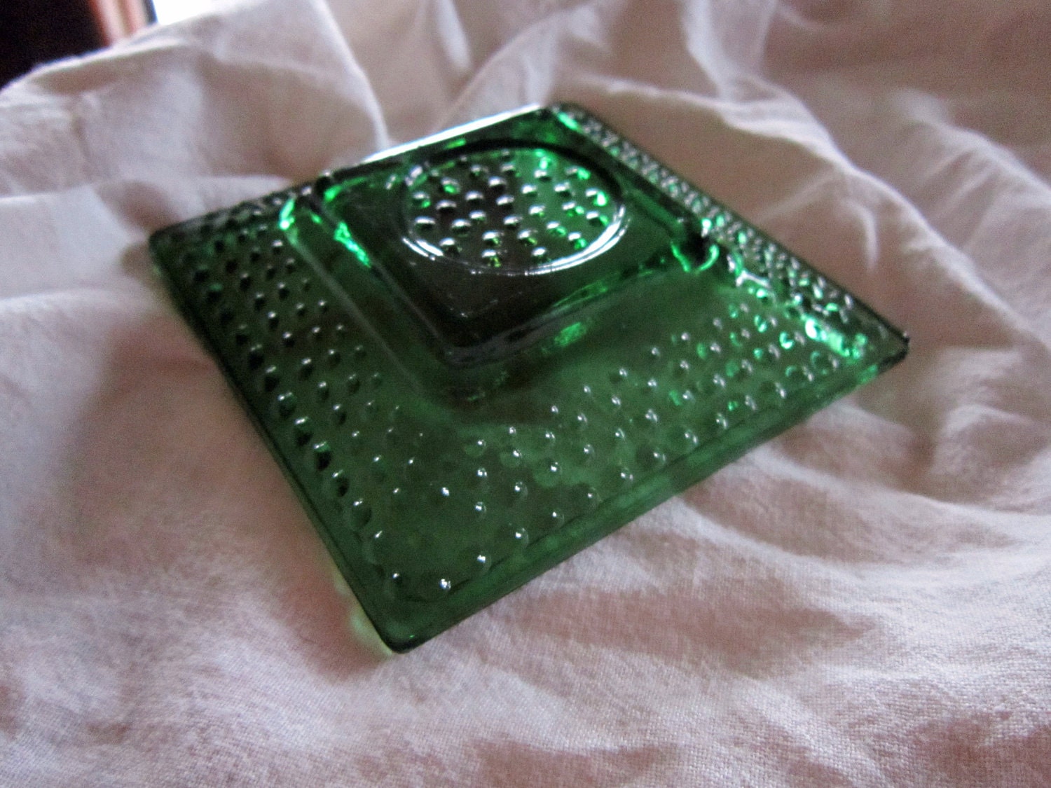 Vintage Bottle Green Hobnail Tray/Dish Mid Century Modern