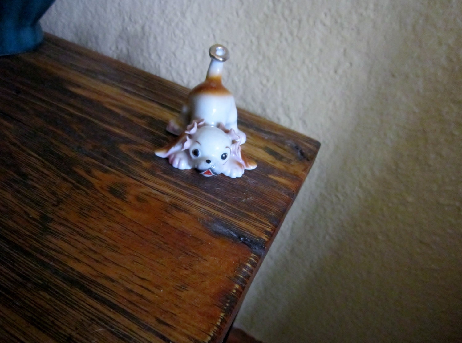 Vintage Dog Figurine Wedding Figurine Ring Bearer Dog Pink Flowers