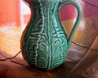 Cabbage Pitcher Bordallo Pinheiro Green Cabbage Leaf Water Pitcher - Portugal