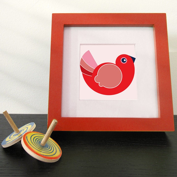 Modern Kids Wall Art Bird / red : high quality reproductions from original izzybizzy illustrations