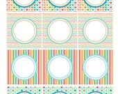INSTANT DOWNLOAD Blank Party Circles/Labels -- Summer . Rainbow Colors . Butterflies . Stripes . Flowers -- Coordinates With Many Themes