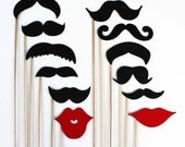 Mustache and Lips On a Stick - 12 Piece Set - Photo Booth Props