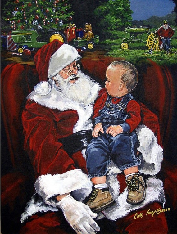 Santa Claus prints Christams prints John Deere by Brushedmemories