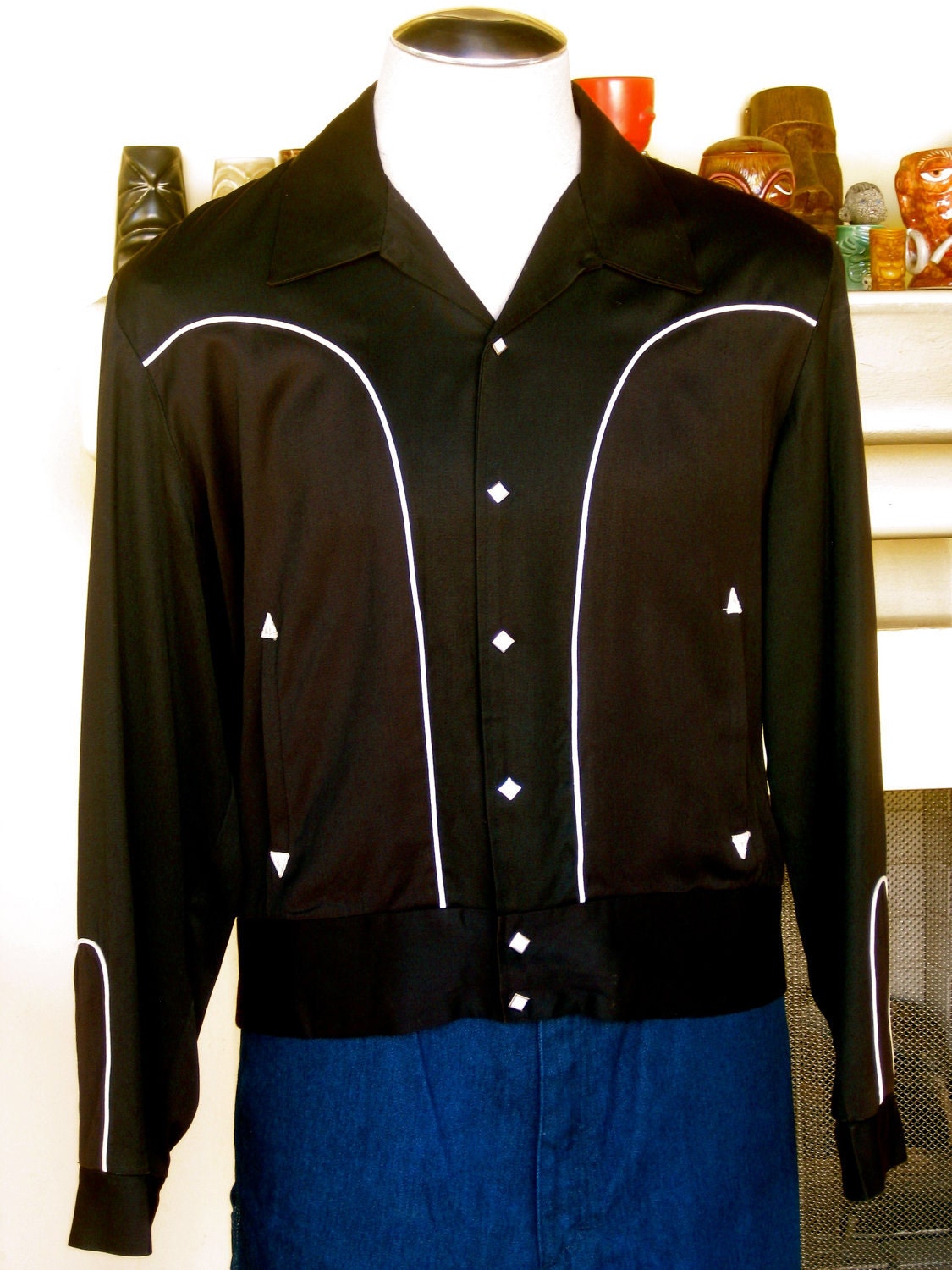 Extra Large Black 50s Gabardine Mc Murray Western Jacket