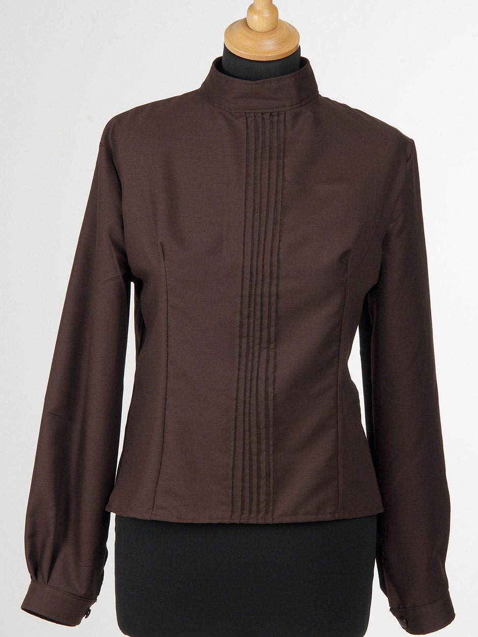 Brown winter blouse women top for office with romantic style. Elegant and handmade