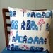 Blue House Printed Pillow Cover with Pink Trees