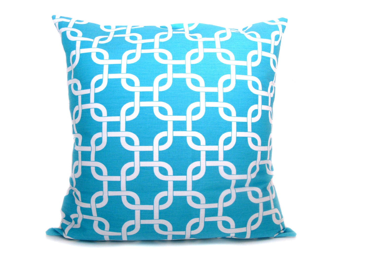 Decorative Throw Pillow Covers Blue Pillow Light Blue Pillow Aqua Blue Chain Pillow ONE 18x18 Housewares GeometricPrinted Fabric both sides