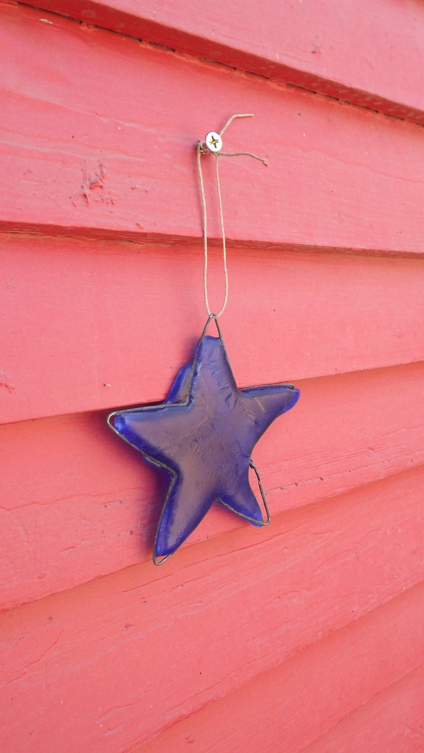 Fused Glass Christmas Ornament Blue Star
