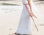 Charlotte- strapless empire wedding dress with flowery emroided silk, soft pink ribbon and a- line skirt, made by noni - mode