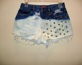 Ombre Studded Distressed High Waisted Shorts