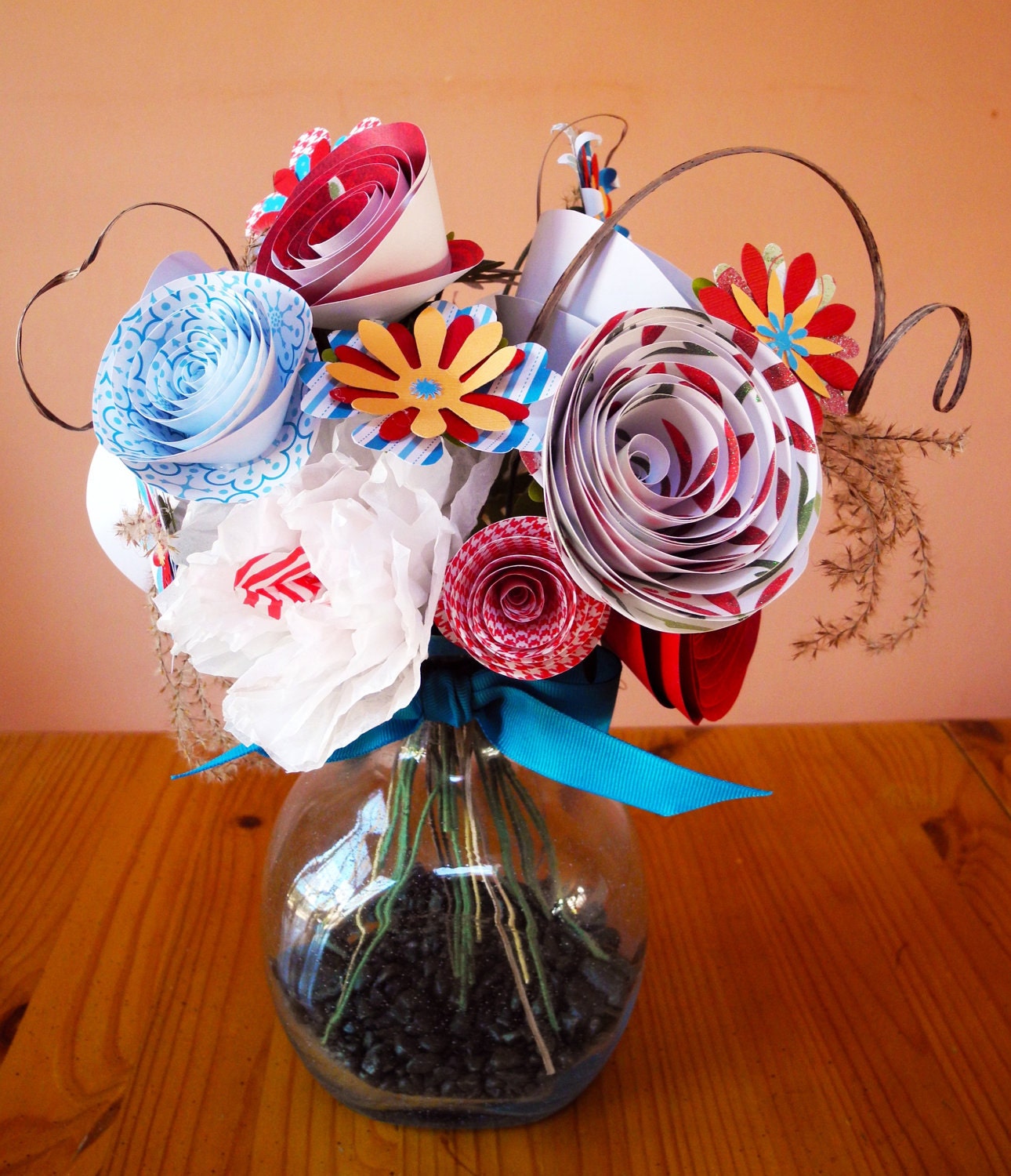 Paper Flower Bouquet - Colorful 17 Short Stems- CUSTOM