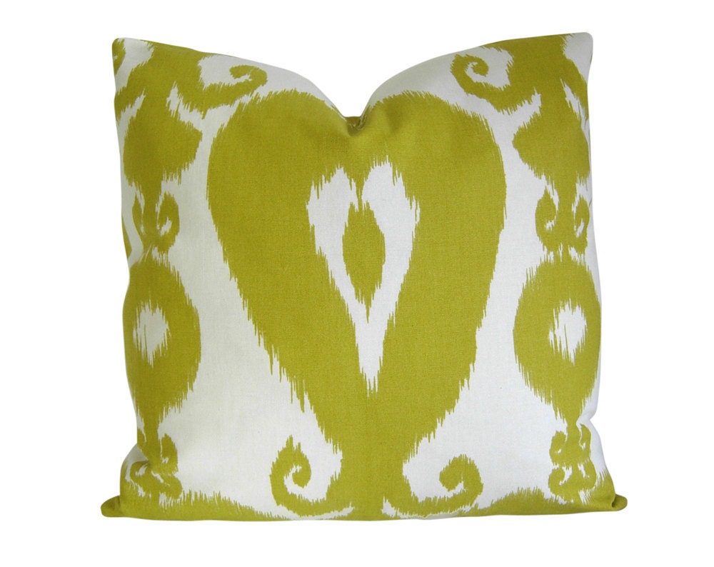 Ikat Pillow Cover in Lime Green & Ivory - Decorative Pillow Cover - Accent Pillow - Throw Pillow - Sofa Pillow