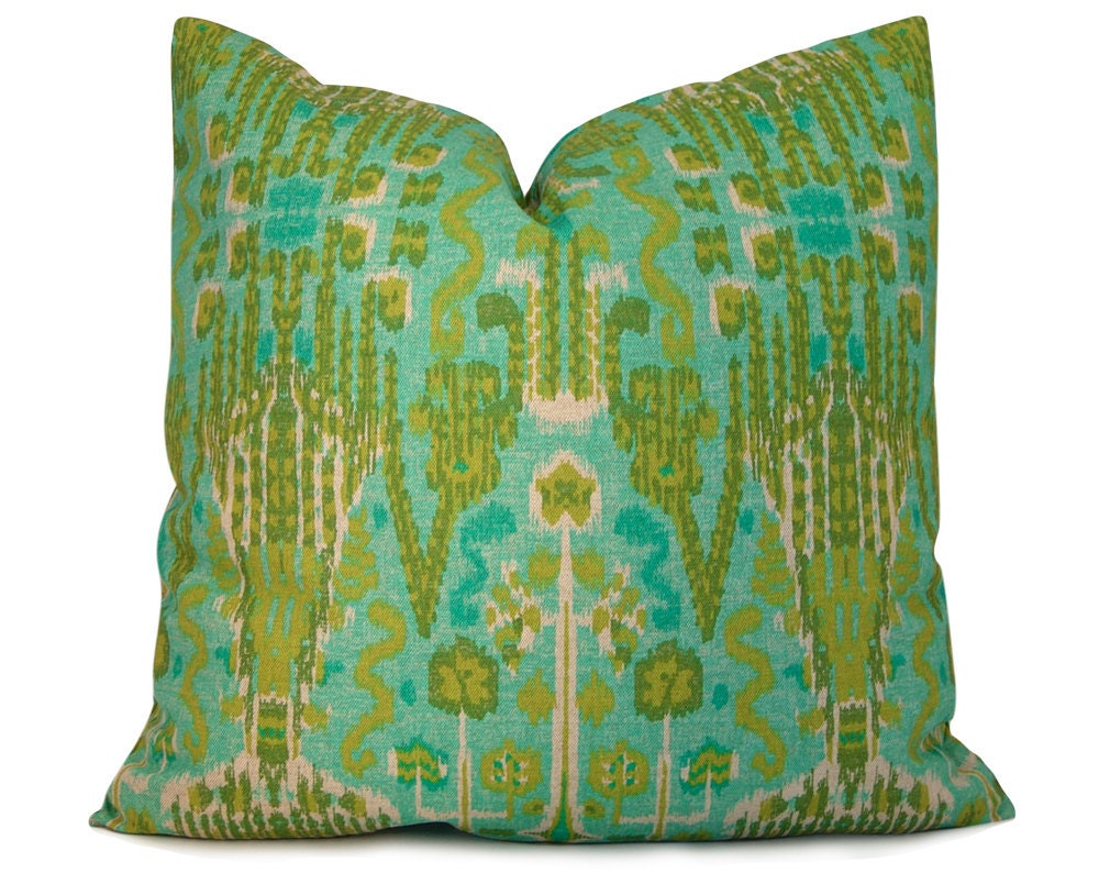 Aqua, Turquoise and Olive Ikat Pillow Cover - Decorative Pillow - Throw Pillow - Accent Pillow  - 18x18 20x20 22x22 or Lumbar Sizes