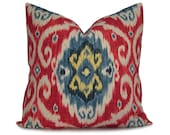 Iman Ikat Pillow Cover in Red, Blue, Navy and Yellow - Decorative Pillow - Throw Pillow -18x18 20x20 22x22 or Lumbar Sizes