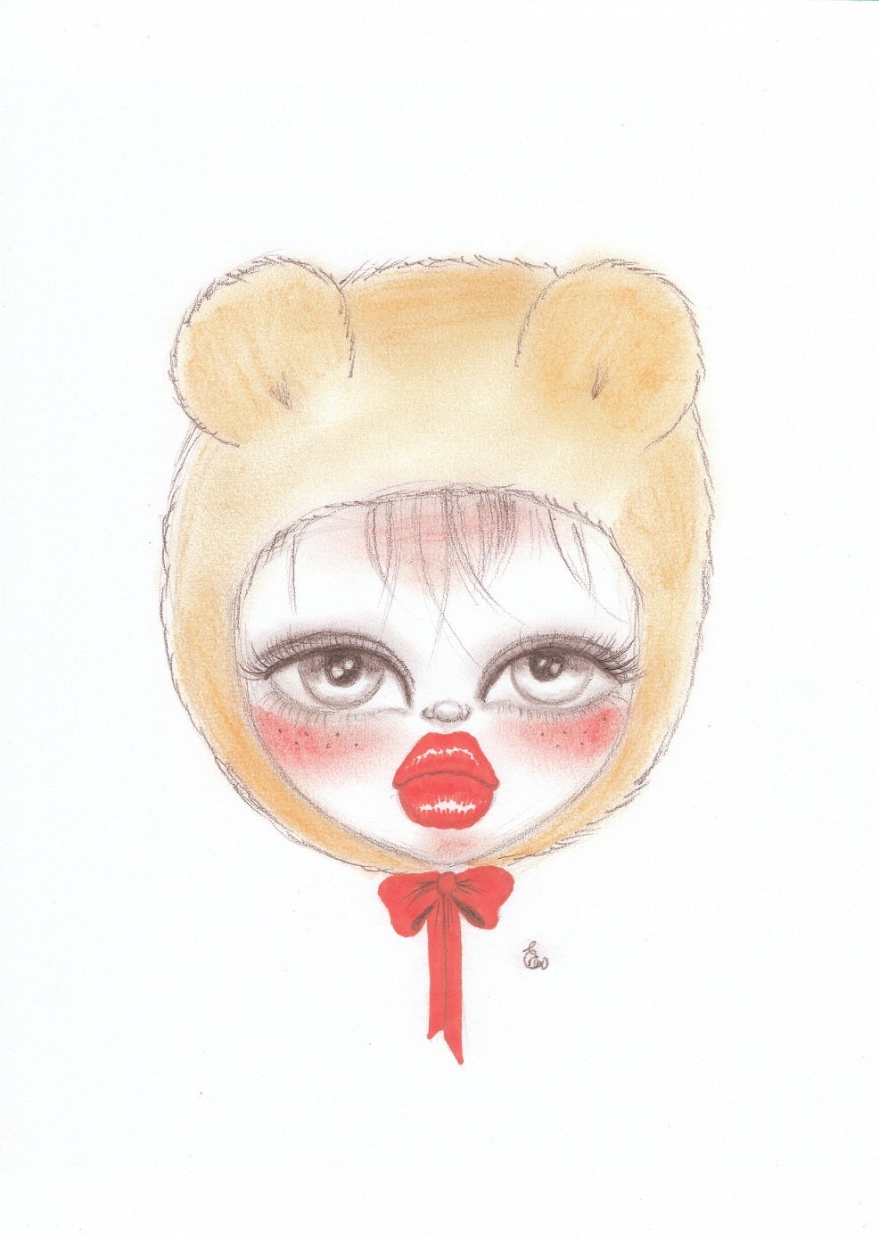 Cute forest woodland print of a bear girl