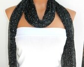 Latest Fashion Black bright sequined scarf, shawl, unique design for 2012