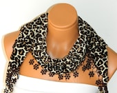 polar fabric Scarf Leopard pattern. Turkish Scarf fleece fabric fringed guipure .. bandana, headband, wedding, wedding dresses, authentic,