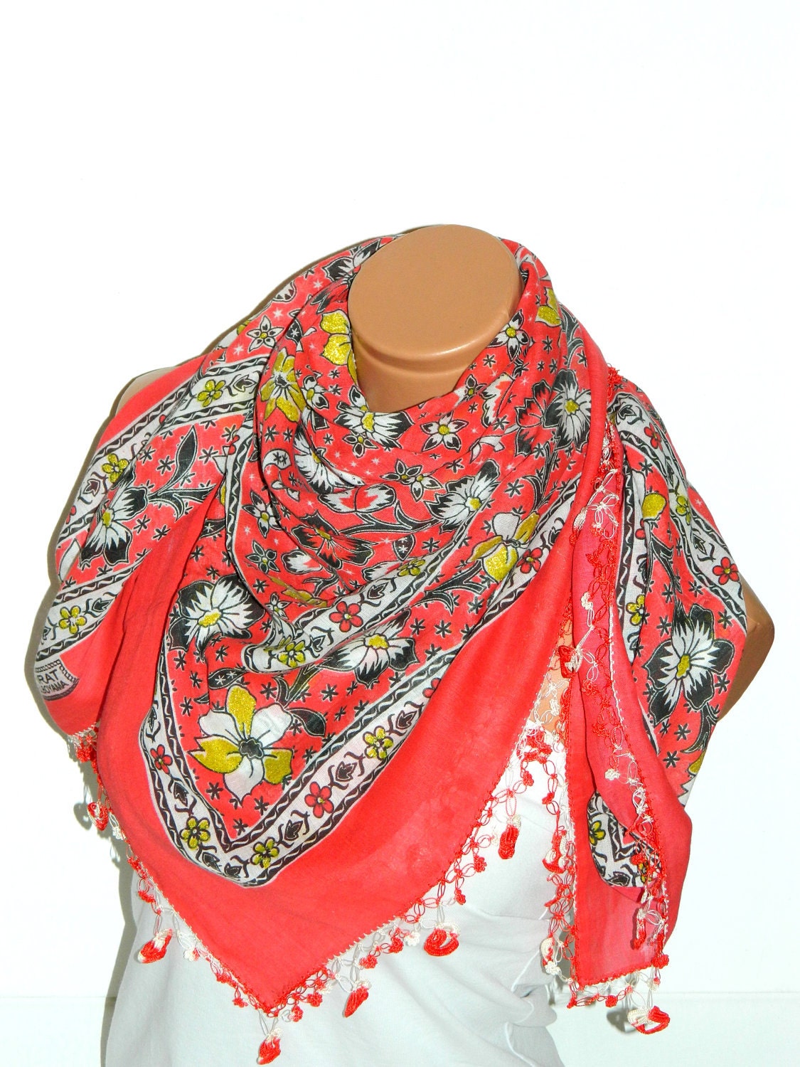 Red,Multicolor Turkish Yemeni OYA Scarf .bridal,scarf,authentic,elegant, fashion, personalized design.