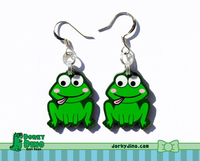 Cute Green Frog Plastic Dangle Earrings