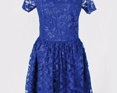 ANANDA - Handmade Blue Iris Half Sleeve Cocktail Dress