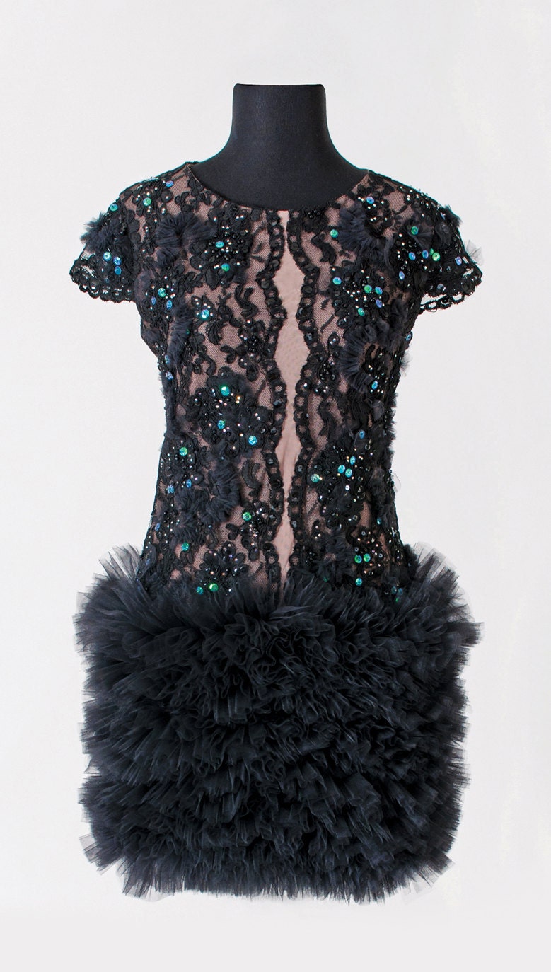 AMELIA - Handmade Black Guipure Lace Short Sleeve Cocktail Dress