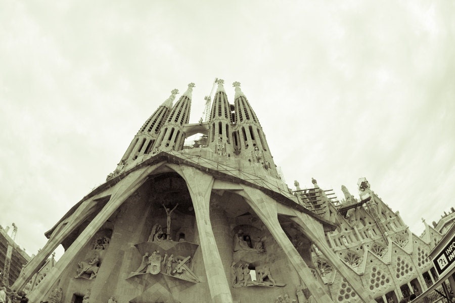 Barcelona Sagrada Familia, Fine Art Print Photography Cathedral, Black and White Photography  Spain 8x10 or 8x12, linden green