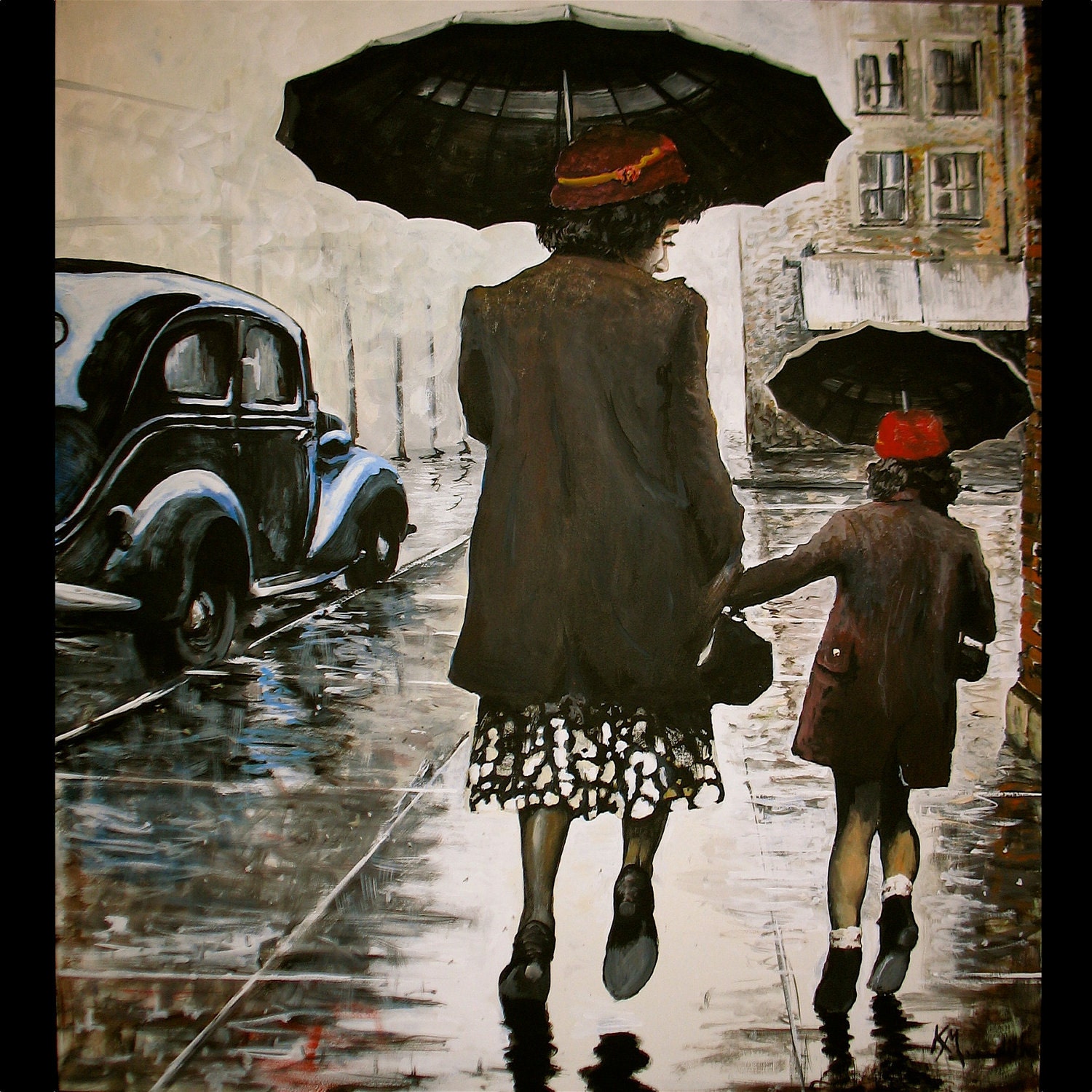Rainy Day Shopping, a print of an original painting