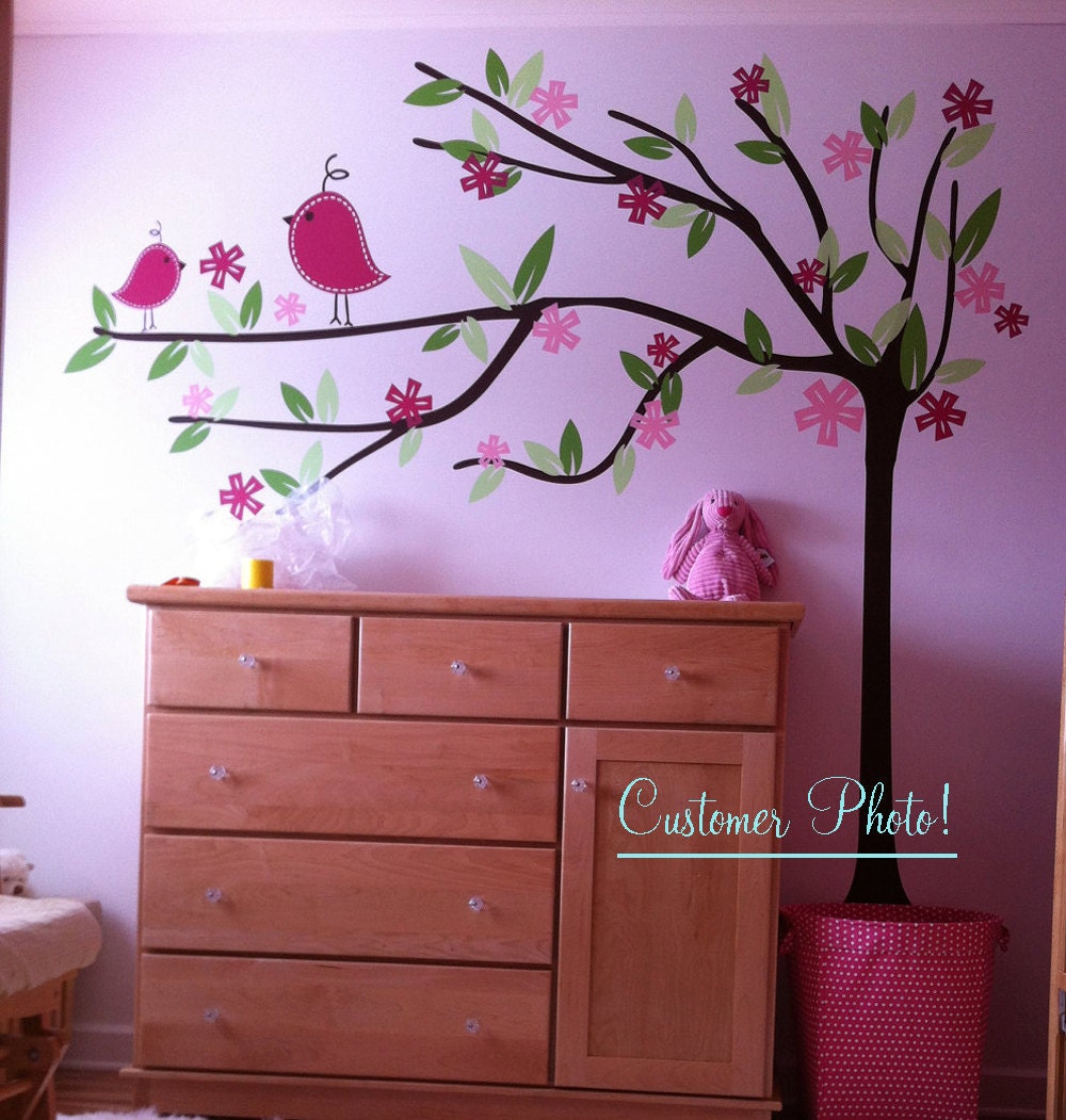 Vinyl Wall Decal Shabby Chic Cutesy Tree with bird Friends nursery decor