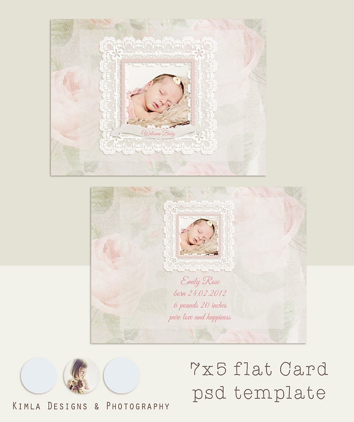 Birth Announcement /any Occasion 7x5 Card Template, Pink Powder - .psd file