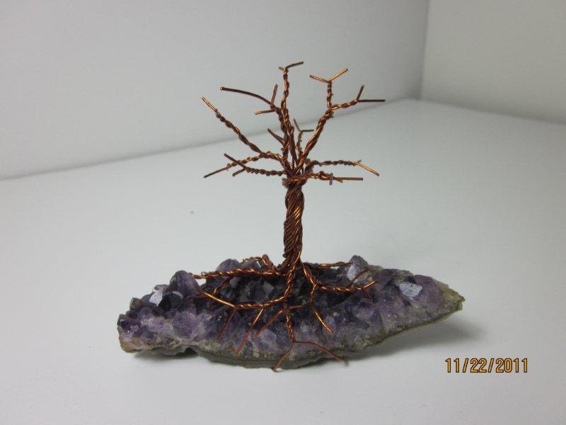 Mini Sculpture, Copper, Tree, Amethyst