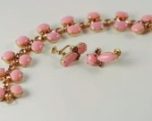 Pink Milk Glass and Rhinestone Bracelet and Earrings