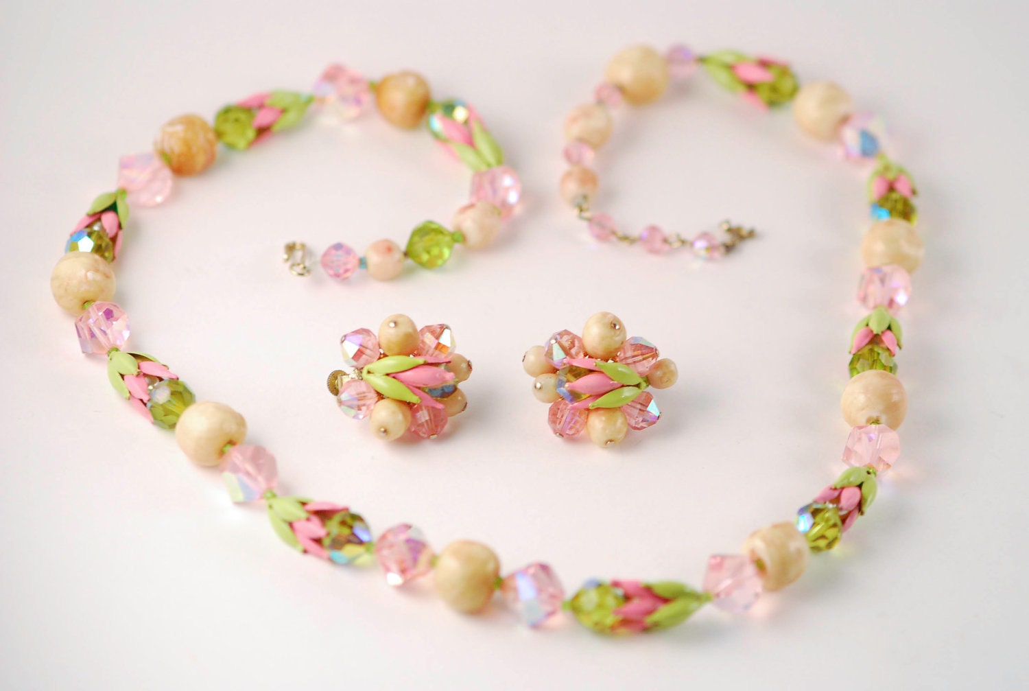 Pink & Green Necklace Set - Vendome