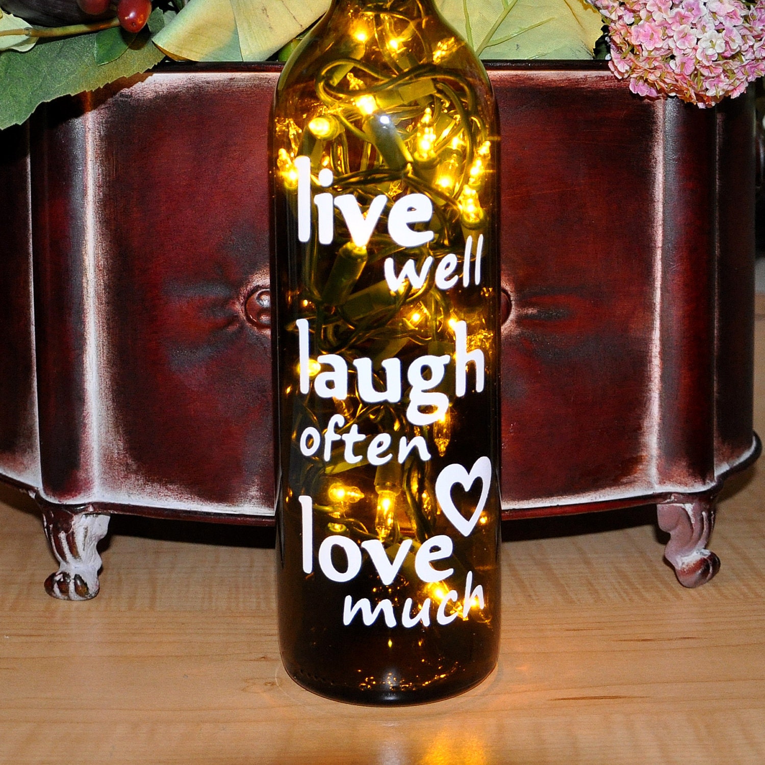 Wine Bottle Lights Live Well Laugh Often Love Much Valentines Gift