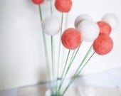 10 White Peach Wool Felt  Billy Ball Flowers - Needle felted Pom Pom Blooms - Love Housewarming Gift  Home Decor Decoration