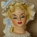 RARE 7" Teen Lady HEAD VASE w/Bonnet, Ruffles