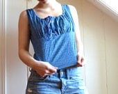 Vintage flowered summer crop top - blue
