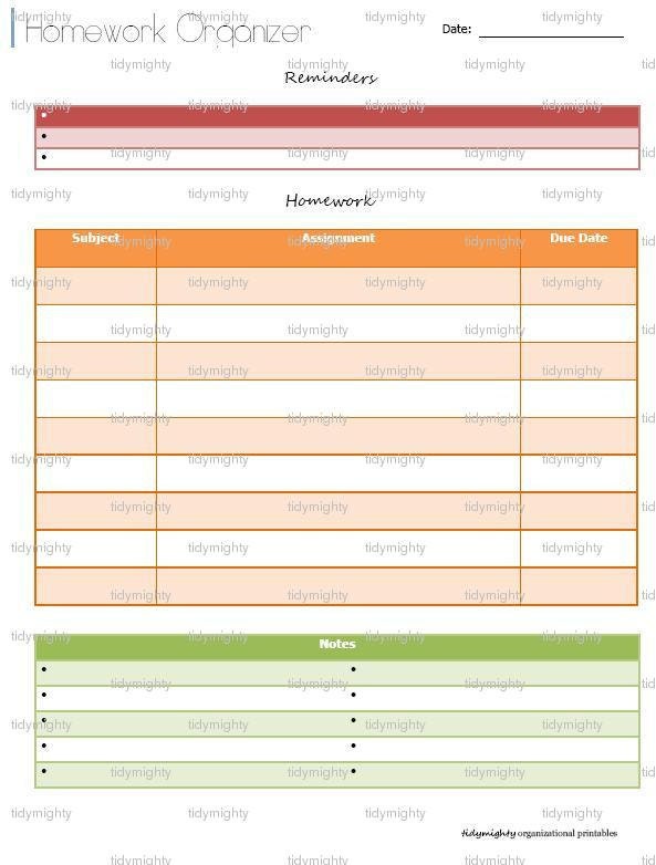 Homework Organizer / Planner (Back to School) - Printable PDF (INSTANT DOWNLOAD)