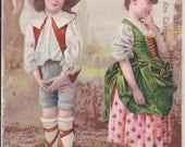 French Provincial summer 1890s French advertisement Victorian card French wedding love children pink green nursery decor French ephemera
