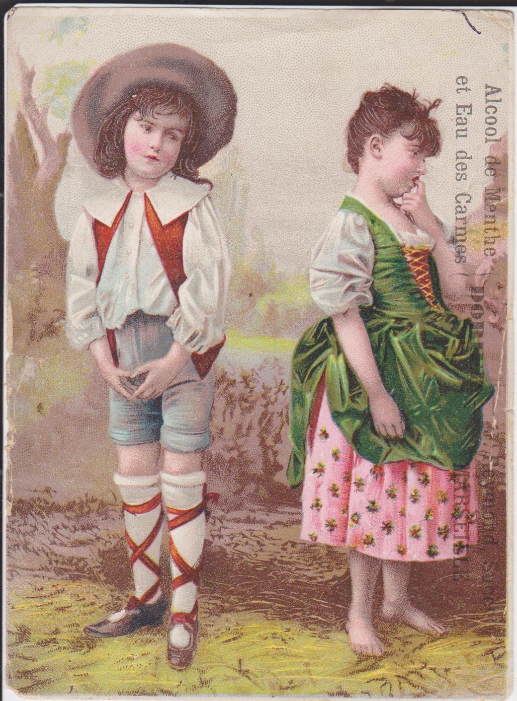 French Provincial summer 1890s French advertisement Victorian card French wedding love children pink green nursery decor French ephemera