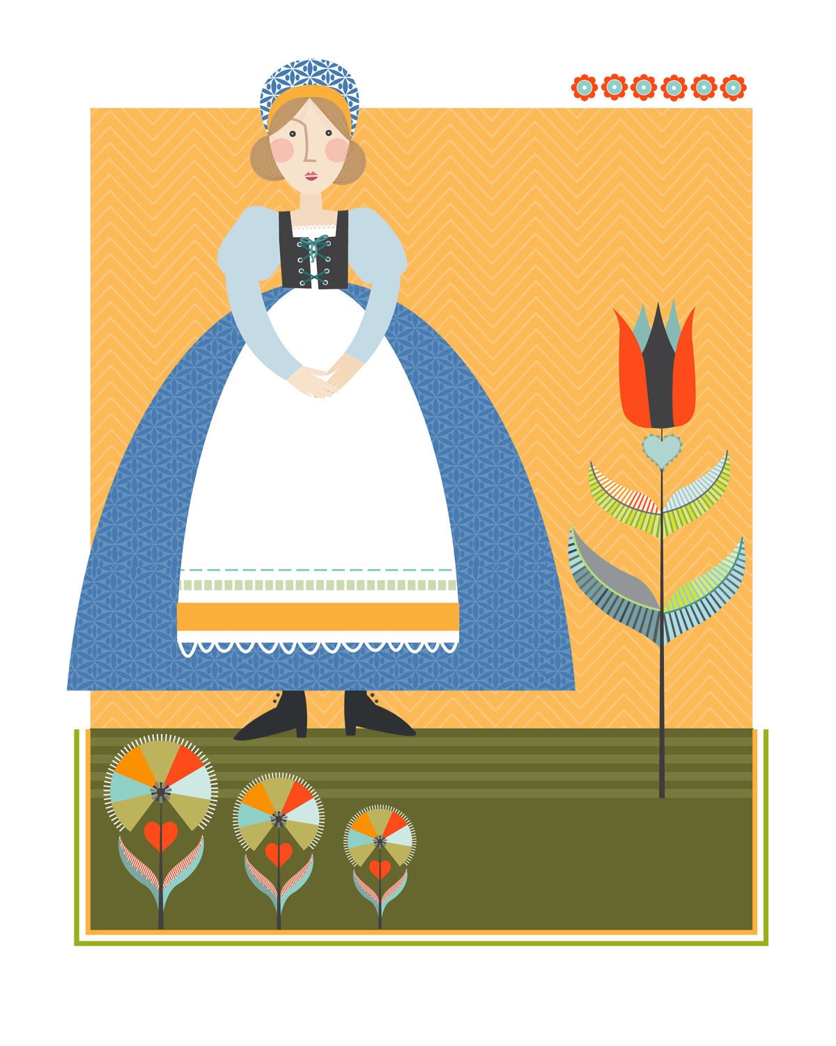 CbyC Original Illustration   Scandinavian Folk Sweetheart   Limited Edition Print