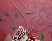 CLEARANCE SALE--Simple and Elegant Silver Butterfly necklace with purple/pink rhinestones (handcrafted)