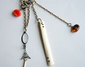 Talisman Necklace - OOAK- Vintage Assemblage of Beads, Brass and Mahjong Piece "Sparrow Song"