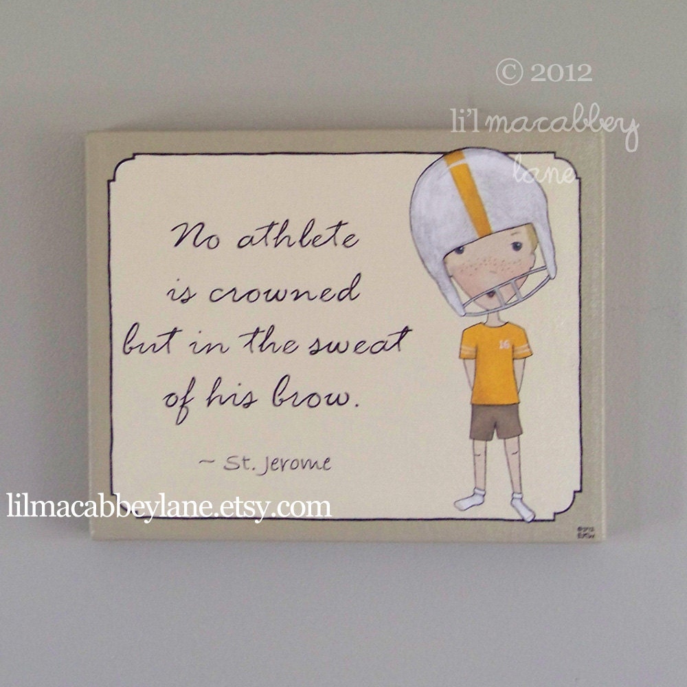 Quote Painting Orange Football Kid Saint quote art boy room decor An Athlete's Crown