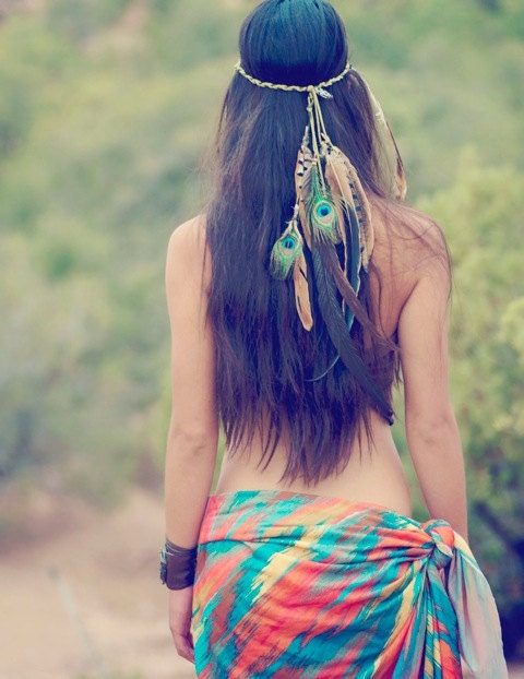 gaia's daughter... bohemian headdress // feather, hair, hippie, boho, headress, hair feather, wedding, festival