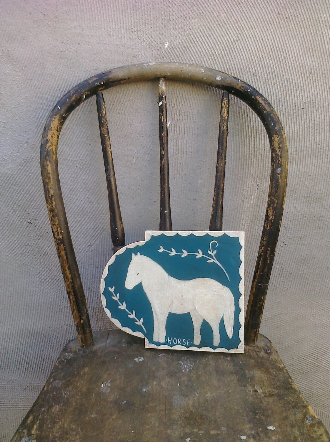 Horse Children Decor Blue and White Plaque Acrylic Painting