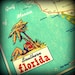 Map photography 20x20 square color photo retro Florida Americana SUNSHINE STATE vintage vacation travel summer aqua red beach lover gift