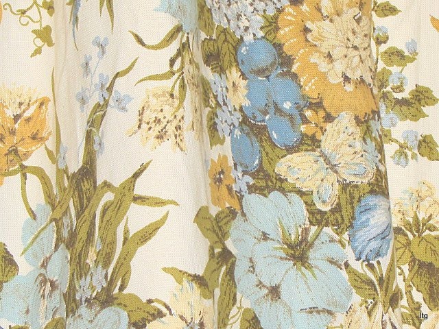 SALE Vintage Barkcloth Waverly Curtains 2 Double Panels w/tiebacks